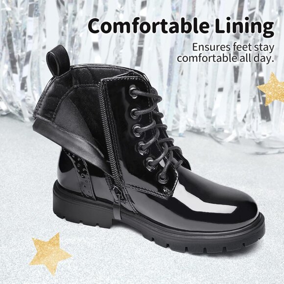 Boys Girls Black Side Zipper Combat Ankle Boots Toddler/Little Kid/Big Kid - Picture 3 of 6